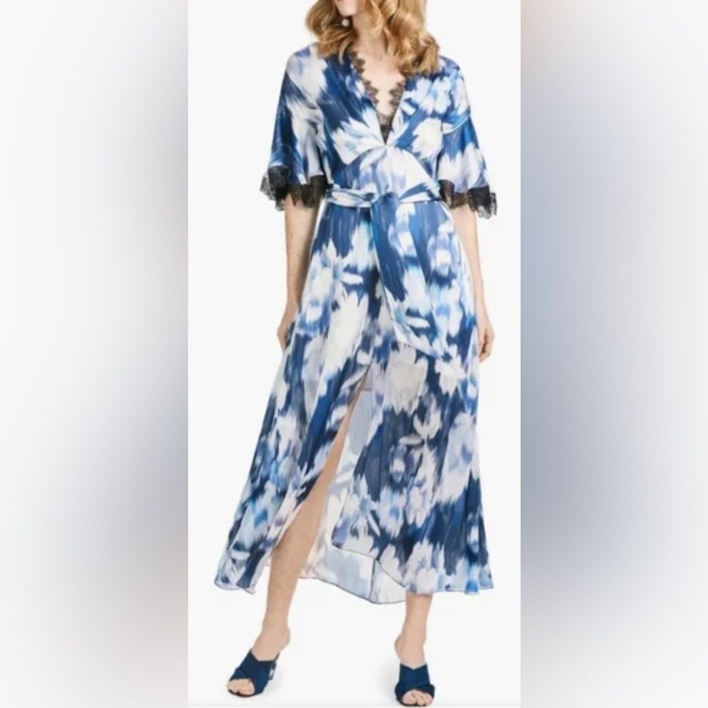 Sachin + Babi Jenny Blue and White Flutter Sleeve Maxi Dress